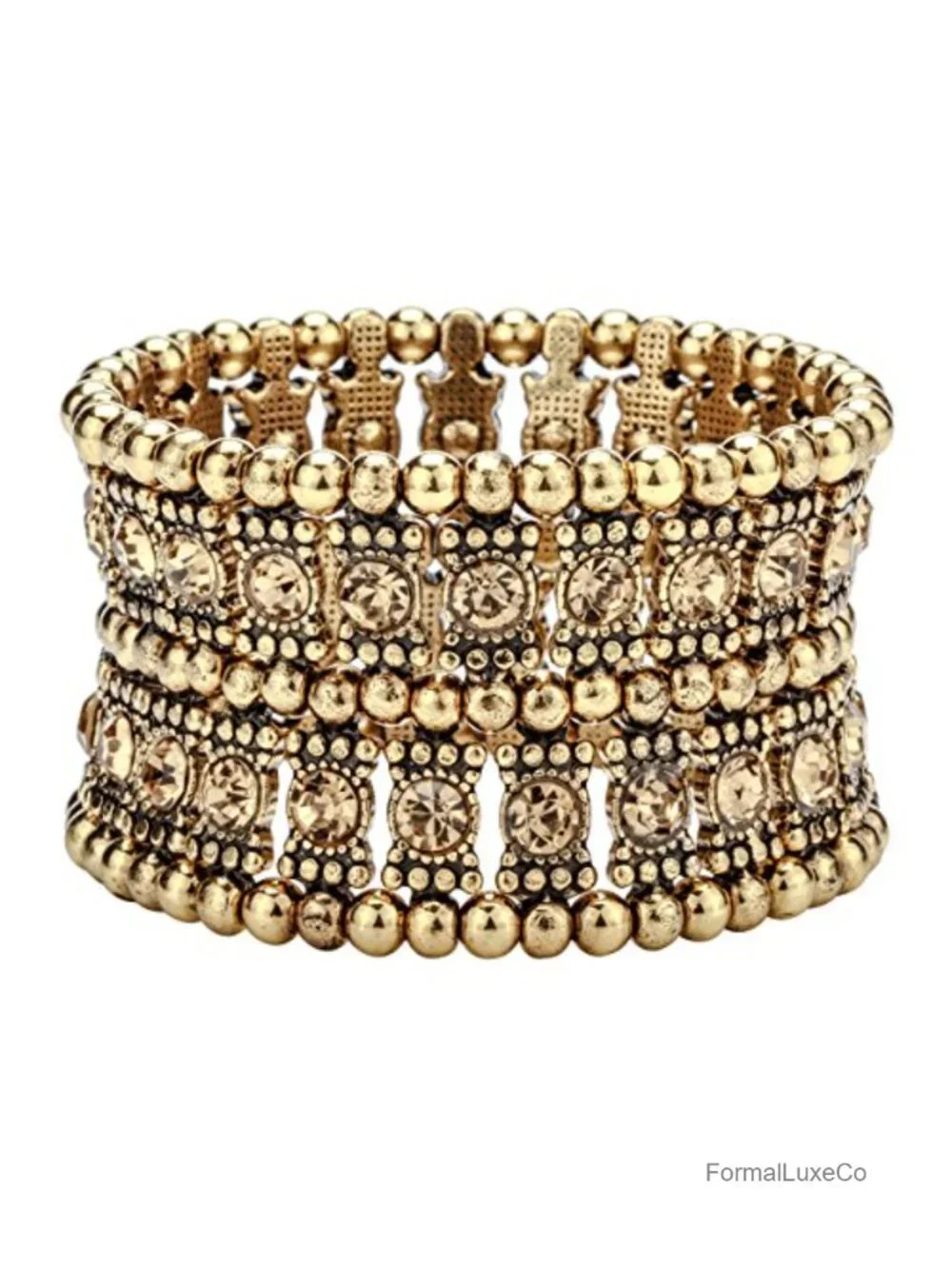 Women's Ballroom Rhinestone Stretch Cuff Bracelet, Alloy, Gold Plated,